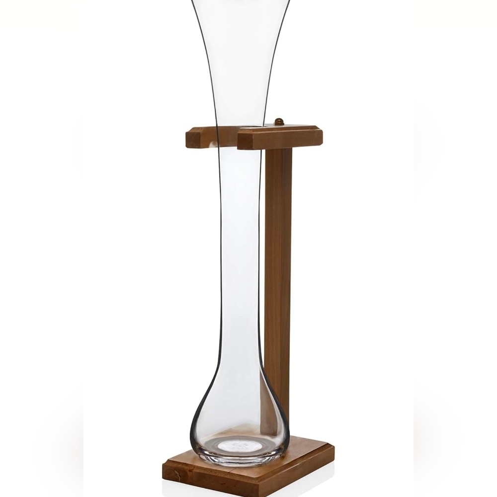 Elegant Glass Vase with Wooden Stand
